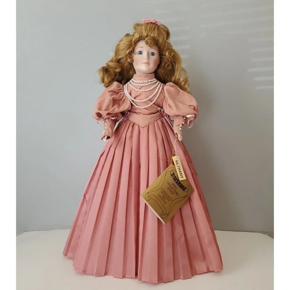 Seymour Mann Connoisseur Vintage Bethany Porcelain Doll on Stand 19 IN